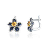 wholesale Designer-style natural citrine earrings, nature-inspired floral design S925 silver gemstone stud earrings-Natural citrine earrings