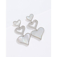 wholesale 925 Sterling Silver Three Heart Earrings for Women, Small Niche Peach Heart Stud Earrings with Diamond Inlay and Hollow Design, High-End Luxury Ear Accessories-Heart Shell Earrings-with Plastic Earplugs>925 Silver