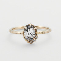 wholesale Metal material first, Dunli New Autumn and Winter Korean-Japanese Style NOJES* Same Style Natural Crystal Simple and Versatile Ring Manufacturer Wholesale-Black Rutilated Quartz Ring 8#&gt;One Size