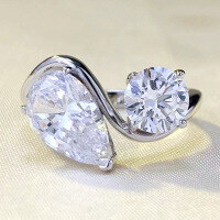 wholesale S925 silver new 7*11mm simulated diamond pear-shaped ring, stylish and trendy in European and American fashion-R706 White Diamond>No. 8