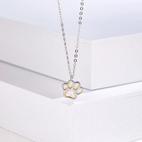 wholesale Pure Silver Niche Design Ethereal Cute Cat Paw Necklace Ins Style Collarbone Chain White Shell Pendant Direct from Manufacturer-Platinum cat claw necklace 925 silver