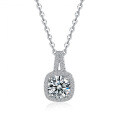 S925 Silver 1-Carat Moissanite Necklace, T-Style Square Pendant-0-3
