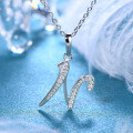 Metal Alloy Creative 26-Letter Simple Moissanite Necklace with Advanced Group Setting-0-12