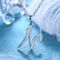 Metal Alloy Creative 26-Letter Simple Moissanite Necklace with Advanced Group Setting-N styles available [Clearance Sale with Free Shipping]  925 Silver