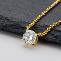 S925 Silver D Color Moissanite Three-Prong Single Stone Pendant Necklace-3-carat moissanite necklace [K gold]  925 silver