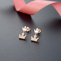 wholesale Rose Gold Plated S925 Sterling Silver Small Crown Stud Earrings, Minimalist Design, Exquisite and Elegant-Rose Gold Crown Earrings - with Plastic Earplugs  925 Silver