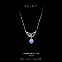 Sterling Silver Moissanite Waterdrop Wing Necklace, Women's Minimalist Pendant-S925 sterling silver + 50 points royal blue moissanite