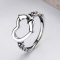 wholesale S925 Sterling Silver Romantic Confession Heart Intertwined Ring, Fashionable and Elegant, Heartbeat Moment, Simple and Stylish Heart-shaped Ring-0-0
