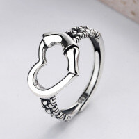 wholesale S925 Sterling Silver Romantic Confession Heart Intertwined Ring, Fashionable and Elegant, Heartbeat Moment, Simple and Stylish Heart-shaped Ring-YJ226/approx. 2.81g Adjustable opening