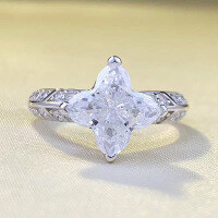 wholesale S925 Silver New Four-Corner Irregular Shape High Carbon Diamond Ring for Women, Fashionable and Versatile, Popular in Europe and America-R755 White Diamond No. 8