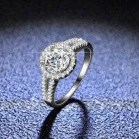 Sterling Silver Moissanite Ring, 1 Carat V-Prong Setting, Live Stream Collaboration.-1 carat (eight hearts and eight arrows zircon)  17 yards