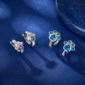 wholesale S925 Sterling Silver Purple Blue Zircon Heart Cat Paw Necklace and Ear Clips Cute Sweet Girl Jewelry Set-0-2