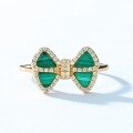 wholesale S925 Sterling Silver Metal Korean and Japanese Light Luxury Vintage Bow Ring with Malachite, Elegant and Sweet Ring for Cross-Border Supply-0-3