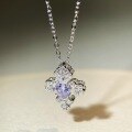 wholesale 925 Sterling Silver Iris Flower Necklace for Women, Small and Unique Vintage Style, Versatile Sterling Silver Collarbone Chain with Hollow-out Design and Purple/Carbon High Diamond Accents-0-1