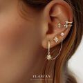 wholesale S925 Sterling Silver Octagram Tassel Earrings with Zirconia, Women's Fashion Minimalist Luxury Small Star Design-0-2