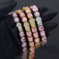 wholesale S925 Silver Moissanite Hip-Hop Square Ice Cube Chain Bracelet for Men-0-3