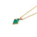 wholesale S925 Sterling Silver Japanese Niche Design Natural Green Chrysoprase Pendant Retro Diamond-Shaped Collarbone Necklace New Arrival-0-4