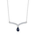 wholesale S925 Silver Light Luxury V-Shape Design Gemstone Necklace with Natural Topaz Pendant-0-8