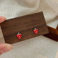 wholesale S925 Sterling Silver Korean Style Strawberry Drip Oil Earrings for Women, Exquisite and Cute Small Stud Earrings for Healing Ear Piercings-0-4