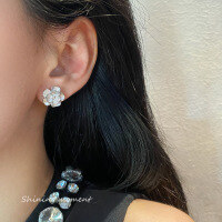 wholesale S925 Sterling Silver Fresh and Sweet Ins Style Designer Diamond Sandblasted Double-Layer Flower Earrings M06711-S925 silver pair 925 silver