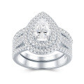 925 Silver Exaggerated Two-Layer Pear-Shaped Moissanite Fashion Drop Ring Customization-0-3