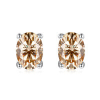 wholesale 925 Silver New 1ct VVS1 Colored Moissanite Oval Earrings by Yuntong Jewelry Cross-Border Hot Seller-Dark green 5*7mm (1ct*2)