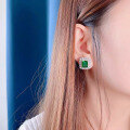 wholesale Metal, Simulated Emerald 7*7 Ear Studs with Full Diamond Surround, Women's Jewelry, Amazon Drop Shipping-0-1
