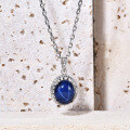 wholesale S925 Sterling Silver Set with Lab-Created Six-Ray Star Sapphire Pendant, Fashionable and Lightly Luxurious Classic 10*12mm Gemstone Necklace-0-1