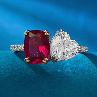 wholesale Metal Material 925 Silver, ZHUOZHFAN Jewelry European and American New Style 6*8 Simulated Diamond Pigeon Blood Red Ring Cross-Border Edition for AliExpress-R673 Red Diamond No. 8