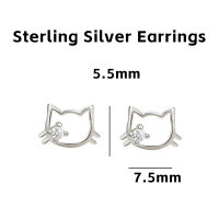 wholesale 925 Sterling Silver Cartoon Cat Ear Studs, Hypoallergenic, Versatile, Small And Exquisite, High-end Ins Style, No Need To Remove-Cat diamond earrings