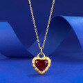 wholesale Metal S925 gold-plated ancient method garnet red peach heart pendant Chinese style gold necklace adjustable-0-5