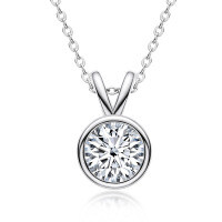 S925 Silver D Color Moissanite Classic Halo Pendant Necklace-Small bubble necklace [White Gold] 8.0mm  925 Silver