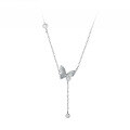wholesale S925 Sterling Silver Full Diamond Butterfly Tassel Zircon Necklace Ins Style Fresh Women's Necklace Y00028-0-4