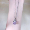 wholesale new 925 silver necklace with 10*10 pink diamond in radiant cut, lightweight, minimalist, and versatile-0-3