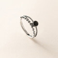 wholesale 925 Sterling Silver Black Diamond Leaf Ring Design, Small and Unique Thai Silver Double-Layer Index Finger Ring R00931-0-3