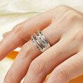 Metal Multi-Row Diamond Ring for Women, Super Sparkling Fashion Light Luxury Design-0-0