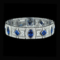 wholesale Metal material: 925 silver gold plated High carbon diamond, royal blue, Art Deco style antique party jewelry for women bracelet-GRC cultured cobalt spinel-peacock blue 16.5cm