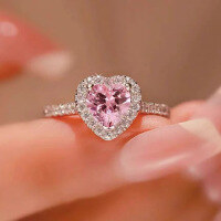 wholesale S925 Silver New Style 7*7 Heart-Shaped Pink Diamond Dainty Cross-Border Live Streaming Women's Jewelry-R1433 Heart-Shaped Pink Diamond No. 8