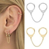 wholesale S925 Sterling Silver Handcuff Chain Hoop Earrings, Fashionable Minimalist Exquisite Personality Trendy INS Style Ear Accessories-Gold 925 silver