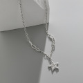 wholesale S925 sterling silver 009 Korean version ins niche design vintage distressed five-point star star chain textured necklace for women-0-0