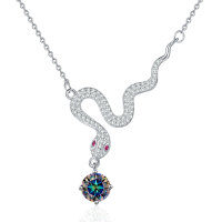 925 Sterling Silver 1ct Moissanite Snake Pendant Necklace, Cross-border New-1-carat seven-color moissanite