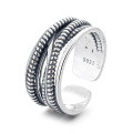 wholesale S925 Sterling Silver Multi-Layer Twisted Wire Open Ring Retro Style Punk Index Finger Ring-0-4
