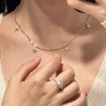 wholesale S925 Sterling Silver Jewelry, Sparkling Star Diamond Bead Round Pearl Necklace, Icy Four-Pointed Star Zircon Fringe Collarbone Chain-0-1