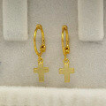 wholesale S925 Sterling Silver Plated Gold Cross Ear Hoops with Ear Clasps, Fashionable, Minimalist, Trendy, Versatile for Everyday Wear-0-3