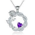 wholesale S925 Sterling Silver Cross-Border Heart Rose Flower Necklace for Women with High-End Sapphire, Emerald, and Ruby Pendant-0-6