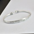 wholesale 999 Silver Ethnic Style Hand-Engraved Cherry Blossom Open Bangle for Women, Solid Vintage Matte Bohemian Student Bracelet-0-0