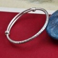 wholesale 9999 Silver Ancient Method Grass Script Heart Sutra Push-Pull Bracelet, Pure Silver, Simple Retro Ethnic National Style Frosted Bangle-0-0