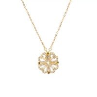 wholesale 925 Sterling Silver Four-leaf Clover Pendant Necklace For Women-Gold 925 silver