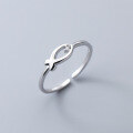 wholesale S925 silver single diamond hollow-out small fish ring, simple and cute animal Korean style summer jewelry J9758-0-0