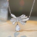 wholesale S925 Sterling Silver Full Diamond Bow Necklace for Women, HW Style Full Diamond Teardrop Chain Fashion Versatile Piece-0-3